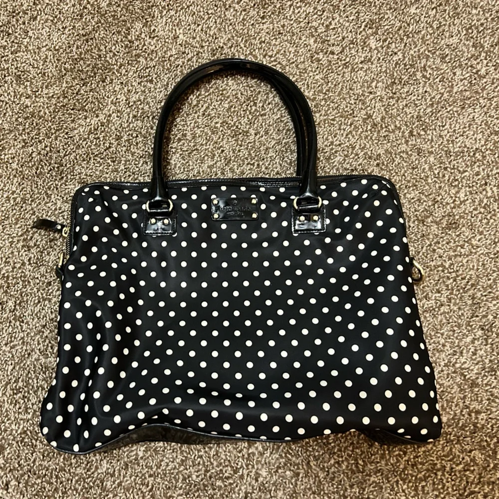 Kate Spade Calista Nylon Laptop Tote Bag, Leather Trim, Black Polka Dots
